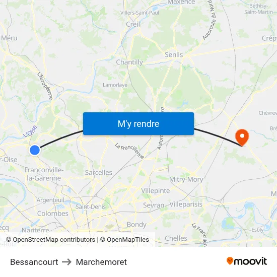 Bessancourt to Marchemoret map