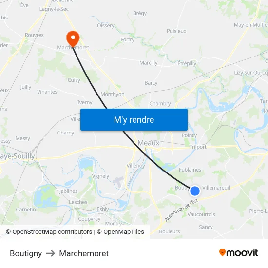 Boutigny to Marchemoret map