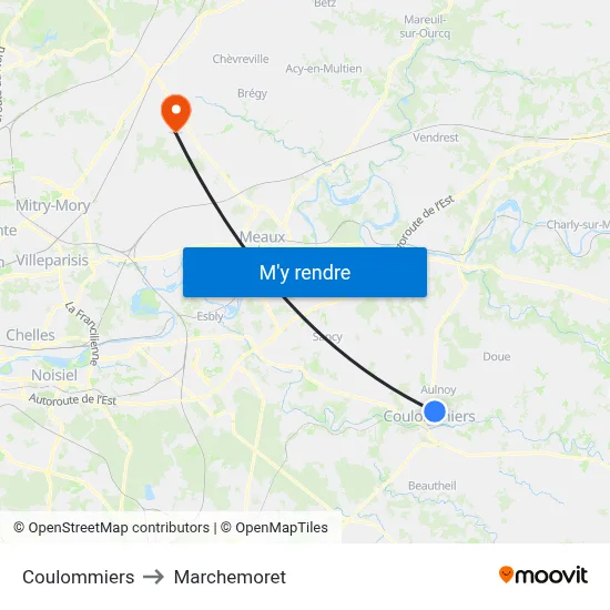 Coulommiers to Marchemoret map