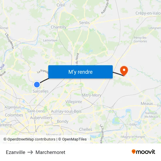 Ezanville to Marchemoret map