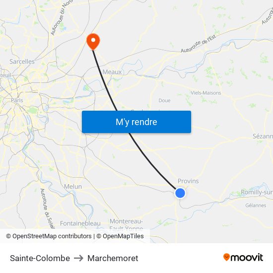 Sainte-Colombe to Marchemoret map