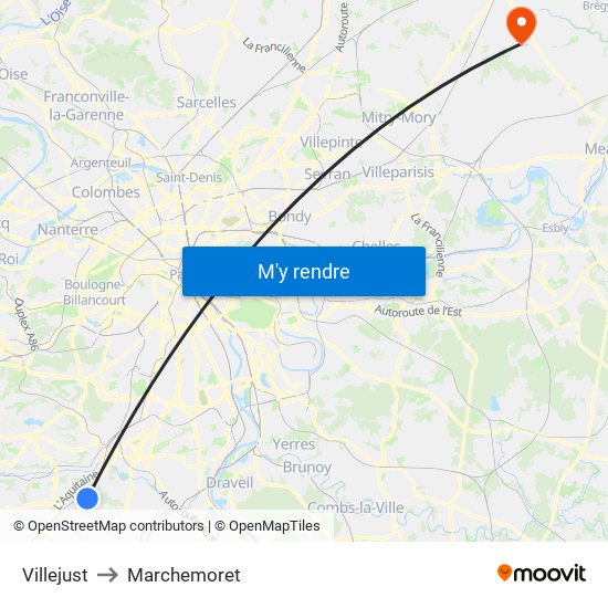 Villejust to Marchemoret map