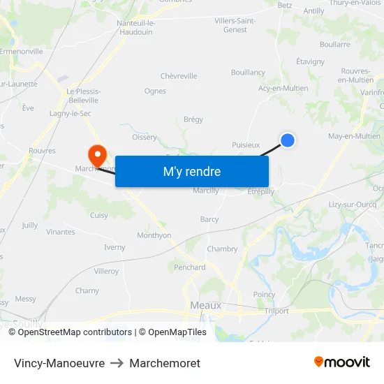 Vincy-Manoeuvre to Marchemoret map