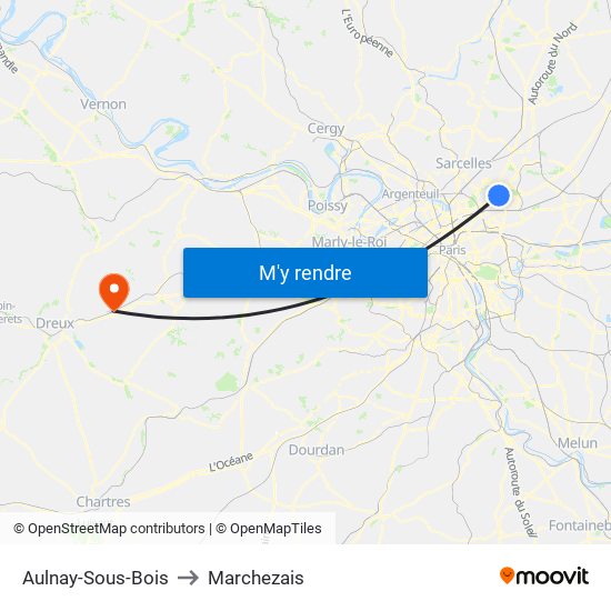 Aulnay-Sous-Bois to Marchezais map