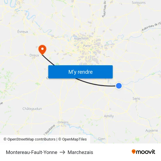 Montereau-Fault-Yonne to Marchezais map