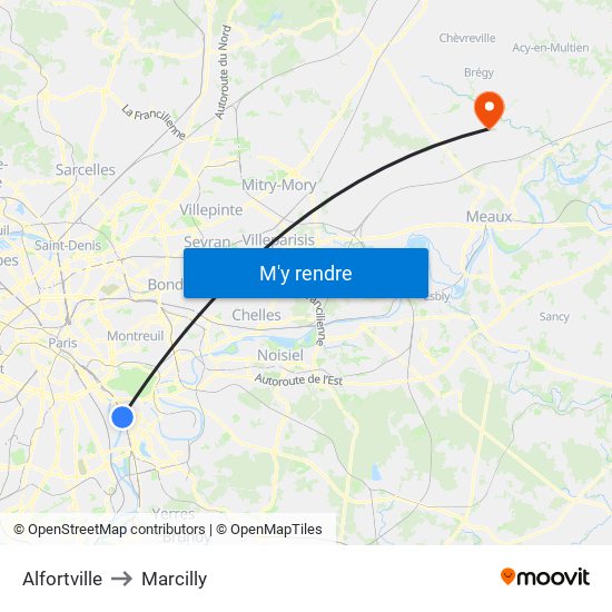 Alfortville to Marcilly map