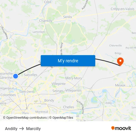 Andilly to Marcilly map