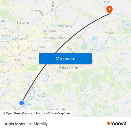 Athis-Mons to Marcilly map