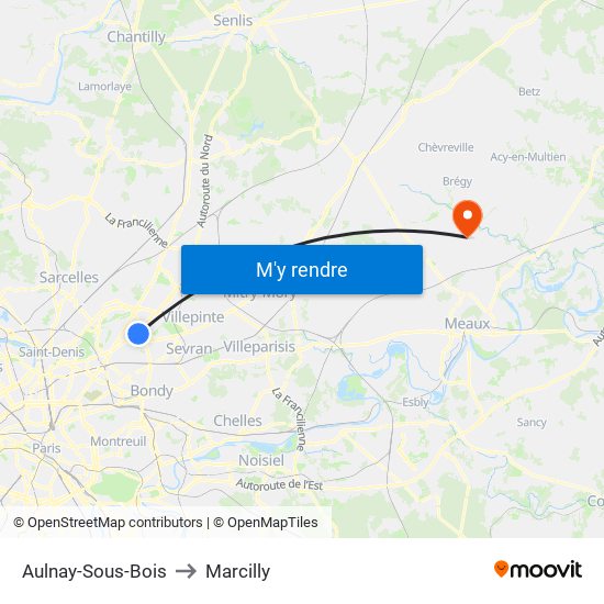 Aulnay-Sous-Bois to Marcilly map