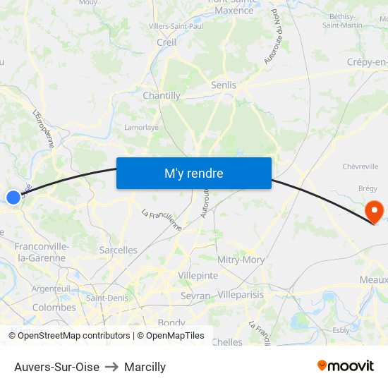 Auvers-Sur-Oise to Marcilly map