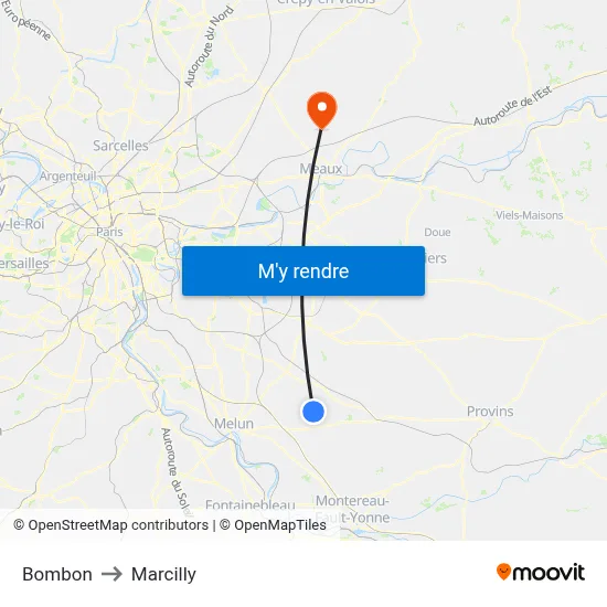 Bombon to Marcilly map