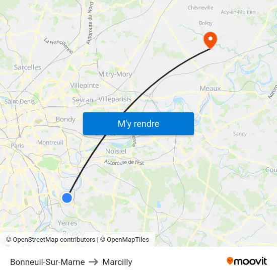 Bonneuil-Sur-Marne to Marcilly map