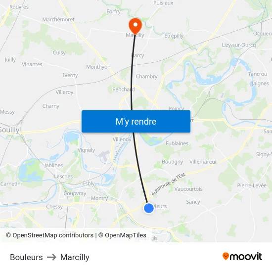 Bouleurs to Marcilly map