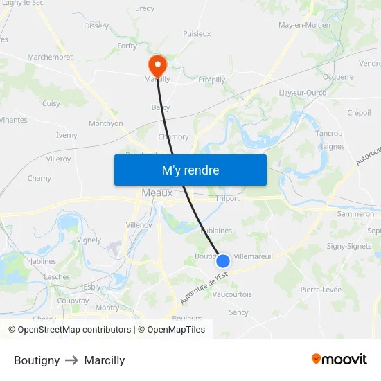 Boutigny to Marcilly map