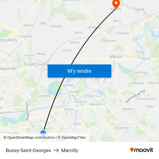 Bussy-Saint-Georges to Marcilly map