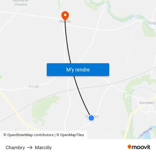 Chambry to Marcilly map