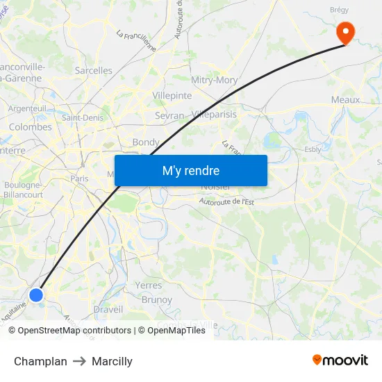 Champlan to Marcilly map