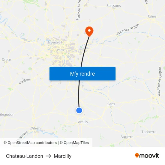 Chateau-Landon to Marcilly map