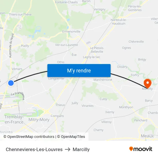 Chennevieres-Les-Louvres to Marcilly map