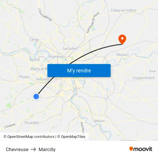 Chevreuse to Marcilly map