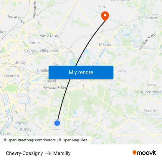 Chevry-Cossigny to Marcilly map