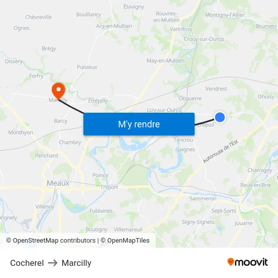 Cocherel to Marcilly map