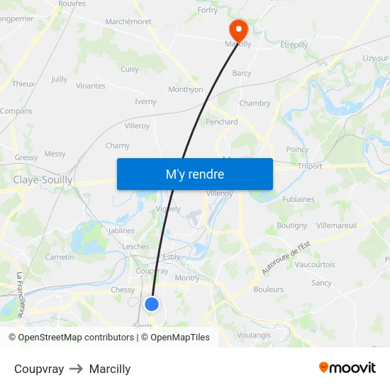 Coupvray to Marcilly map