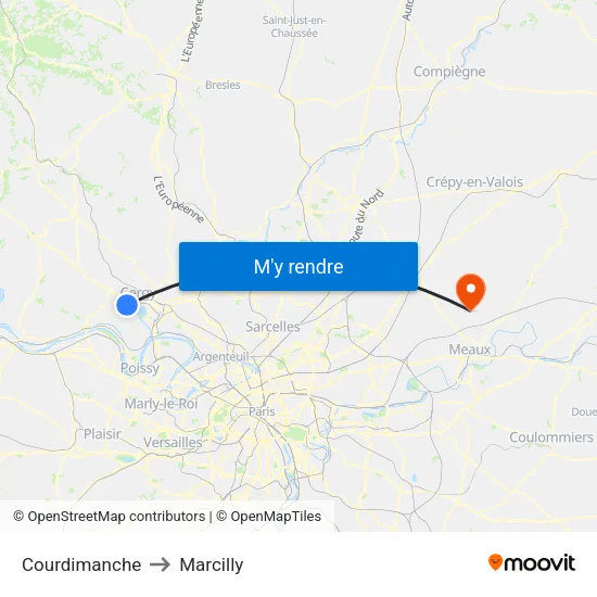 Courdimanche to Marcilly map