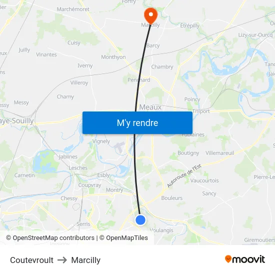Coutevroult to Marcilly map
