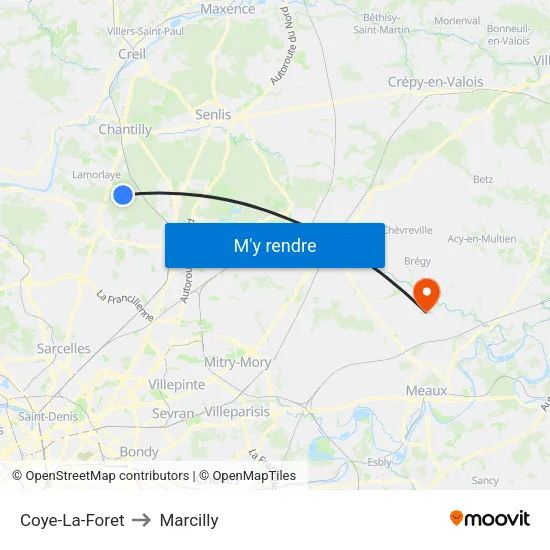 Coye-La-Foret to Marcilly map