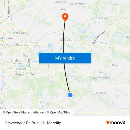 Crevecoeur-En-Brie to Marcilly map