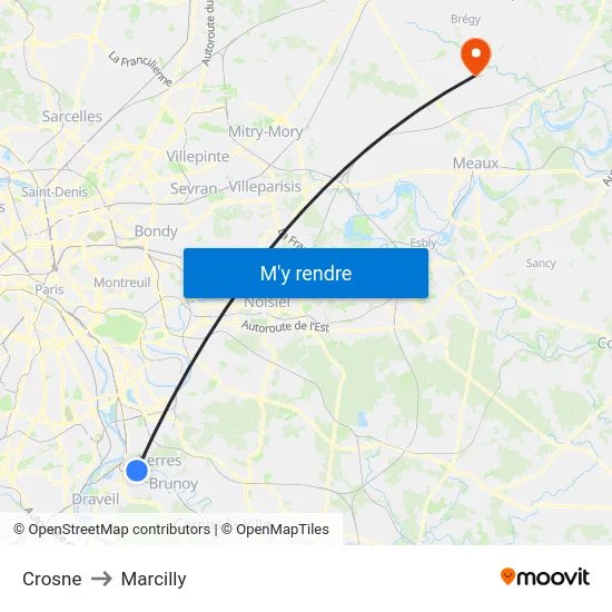 Crosne to Marcilly map
