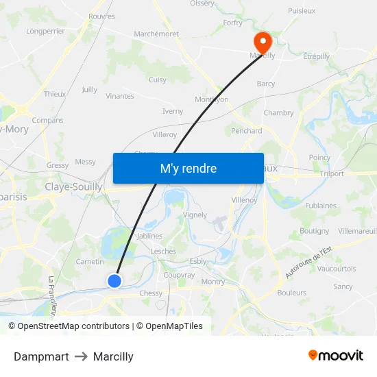 Dampmart to Marcilly map