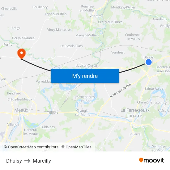 Dhuisy to Marcilly map