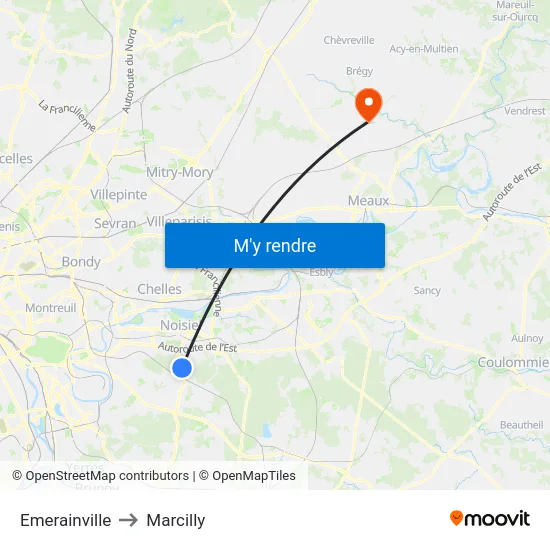 Emerainville to Marcilly map