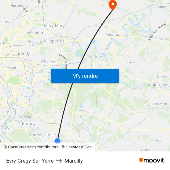Evry-Gregy-Sur-Yerre to Marcilly map