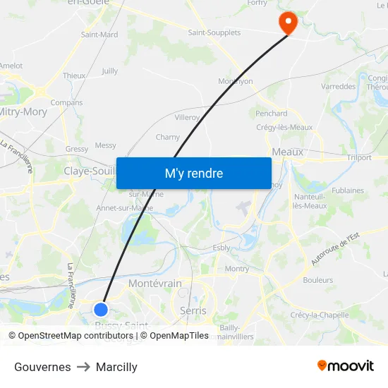 Gouvernes to Marcilly map