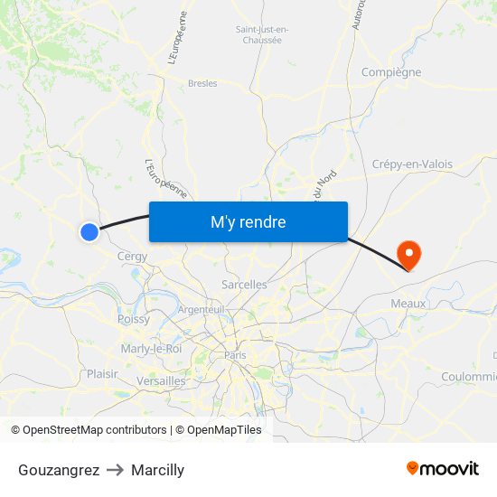 Gouzangrez to Marcilly map