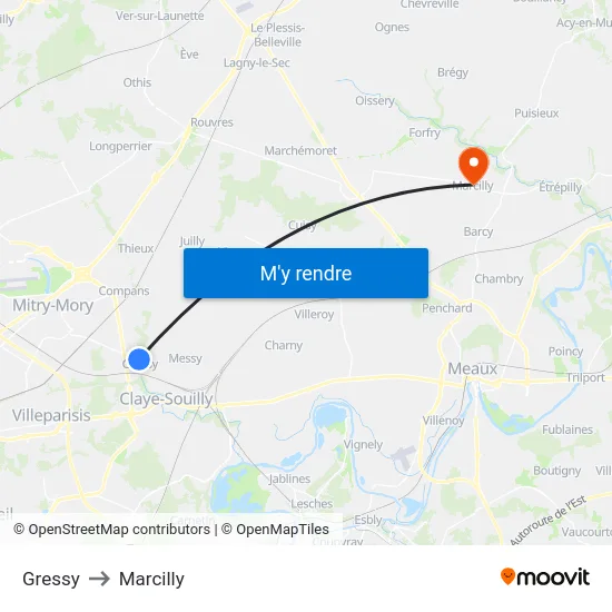 Gressy to Marcilly map