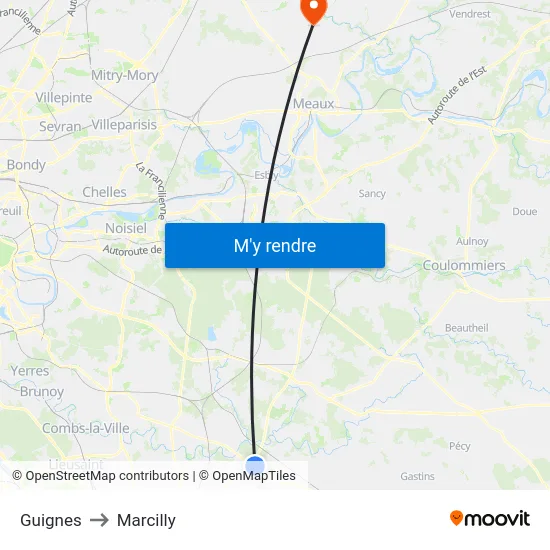 Guignes to Marcilly map