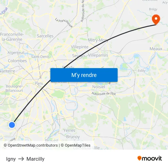 Igny to Marcilly map