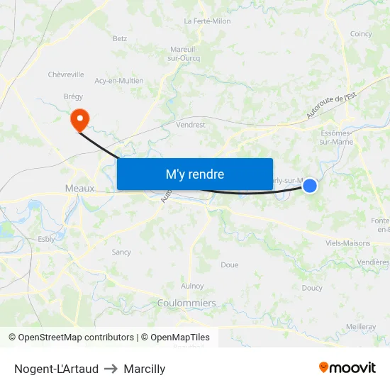 Nogent-L'Artaud to Marcilly map