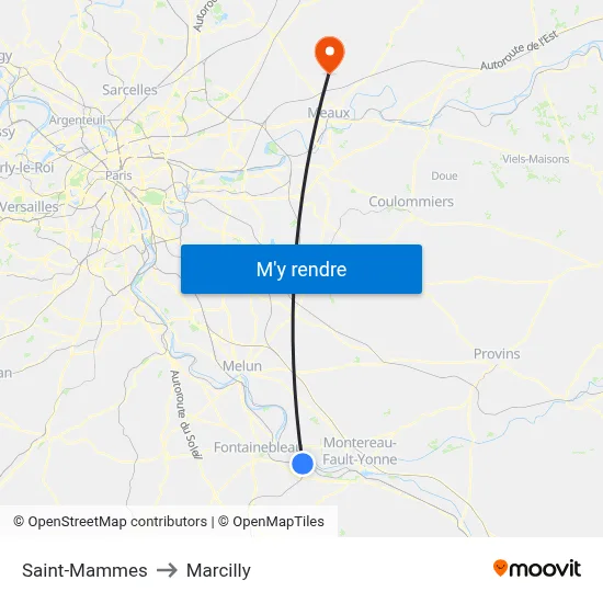 Saint-Mammes to Marcilly map