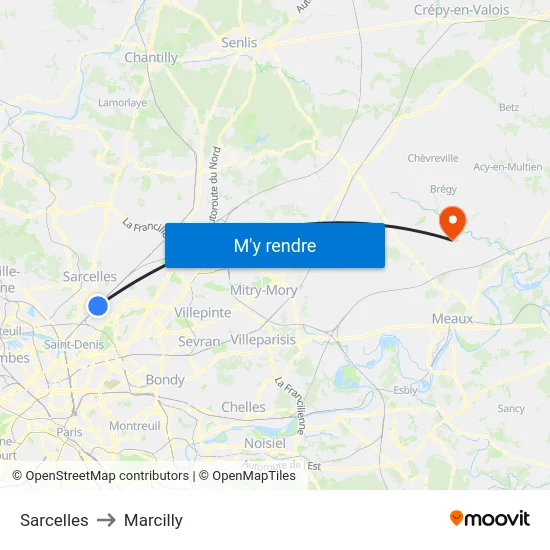 Sarcelles to Marcilly map