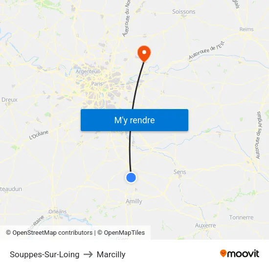 Souppes-Sur-Loing to Marcilly map