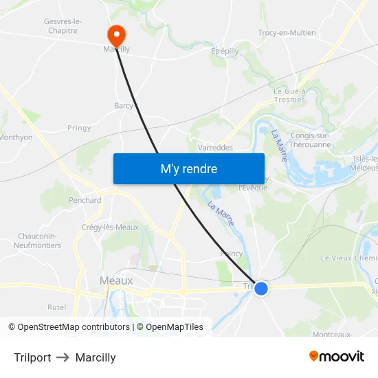Trilport to Marcilly map