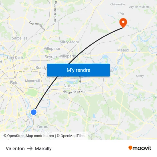 Valenton to Marcilly map