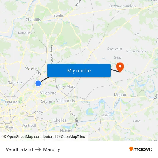 Vaudherland to Marcilly map