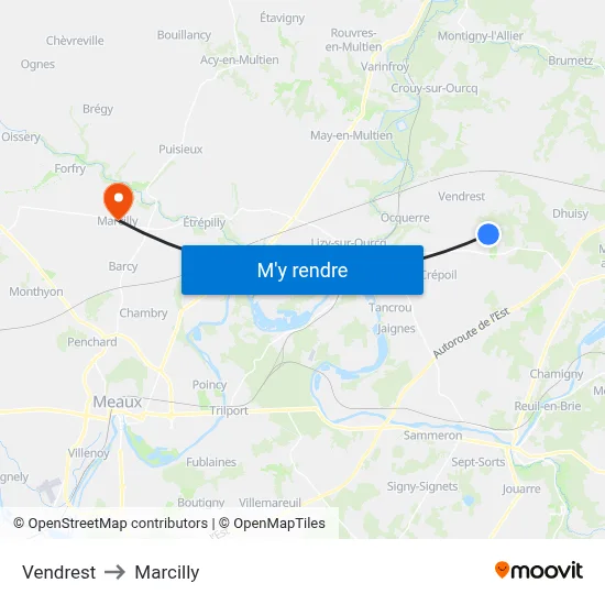 Vendrest to Marcilly map