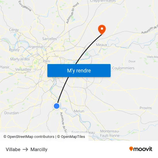 Villabe to Marcilly map